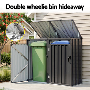 Wheelie Bin Shed | Double Bin Steel Garden Enclosure | Grey