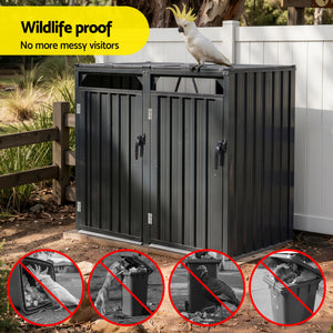 Wheelie Bin Shed | Double Bin Steel Garden Enclosure | Grey