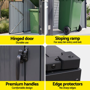 Wheelie Bin Shed | Double Bin Steel Garden Enclosure | Grey