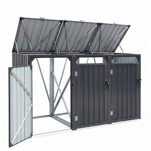Wheelie Bin Shed | Triple Bin Steel Garden Enclosure | Grey