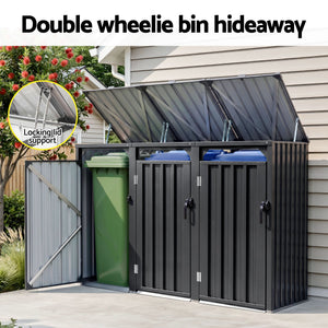 Wheelie Bin Shed | Triple Bin Steel Garden Enclosure | Grey