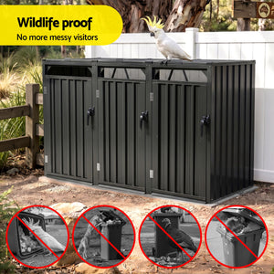 Wheelie Bin Shed | Triple Bin Steel Garden Enclosure | Grey