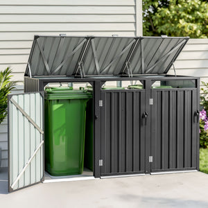 Wheelie Bin Shed | Triple Bin Steel Garden Enclosure | Grey