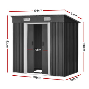 Garden Shed | 1.94x1.21M | Metal Base | Outdoor Storage | Tool Steel House | Sliding Door