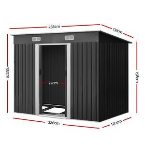 Garden Shed | 2.38x1.31M | Metal Base | Outdoor Storage | Tool Workshop | Sliding Door