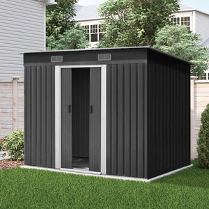 Garden Shed | 2.38x1.31M | Metal Base | Outdoor Storage | Tool Workshop | Sliding Door