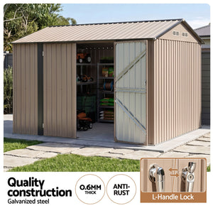 Garden Shed | 3 x 3m Galvanised Steel Outdoor Storage | Brown