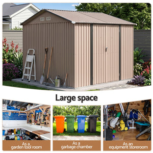 Garden Shed | 3 x 3m Galvanised Steel Outdoor Storage | Brown