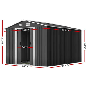 Garden Shed | 2.6x3.9M | Metal Base | Outdoor Storage Workshop | Tool Shelter | Sliding Door