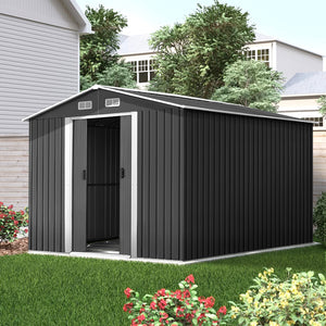 Garden Shed | 2.6x3.9M | Metal Base | Outdoor Storage Workshop | Tool Shelter | Sliding Door