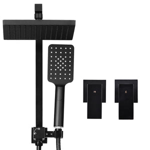 8'' Rain Shower Head Set | Handheld Round High Pressure | Twins Tap | Black