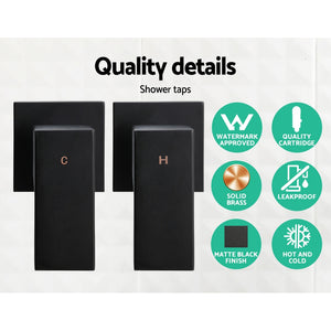 8'' Rain Shower Head Set | Handheld Round High Pressure | Twins Tap | Black