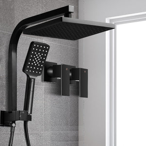 8'' Rain Shower Head Set | Handheld Round High Pressure | Twins Tap | Black