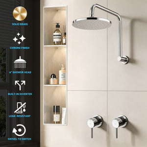 Cefito 9'' Rain Overhead Swivel Shower Head with Wall Twin Swivel Bathroom Tap Silver