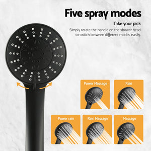 Handheld Shower Head | 4.5" | High Pressure | 5 Modes | Powerful | Round | Black
