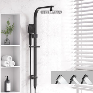 10'' Rain Shower Head Set | Handheld | Square | High Pressure | Black