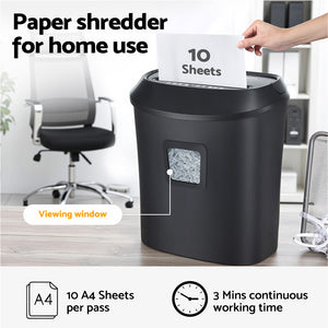 Electric Paper Shredder | Cross-Cut | 10-Sheet | Home Office