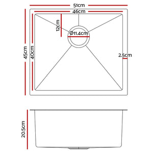 Cefito | Kitchen Sink | 51X45CM | Stainless Steel Basin | Single Bowl | Silver