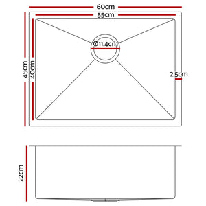 Cefito | Kitchen Sink | 60X45CM | Stainless Steel Basin | Single Bowl | Silver
