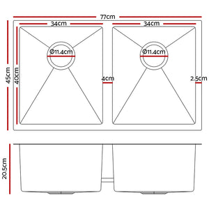 Cefito | Kitchen Sink | 77X45CM | Stainless Steel Basin | Double Bowl | Silver