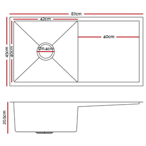 Cefito | Kitchen Sink | 87X45CM | Stainless Steel Basin | Single Bowl | Silver