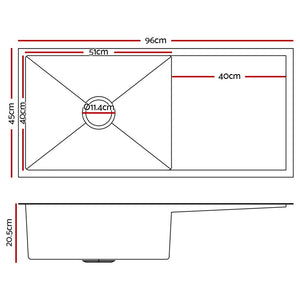 Cefito | Kitchen Sink | 96X45CM | Stainless Steel Basin | Single Bowl | Silver