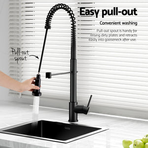 Kitchen Sink | Stainless Steel Single Bowl | 51 x 45 cm with Pull-Out Mixer Tap | Black