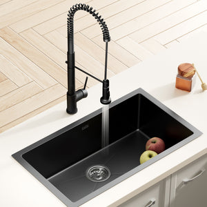 Kitchen Sink | Stainless Steel Single Bowl | 70 x 45 cm with Pull-Out Mixer Tap | Black