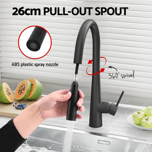Cefito Stainless Steel Sink 70x45CM With Pull Out Mixer Tap Kitchen Basin Single Bowl Black