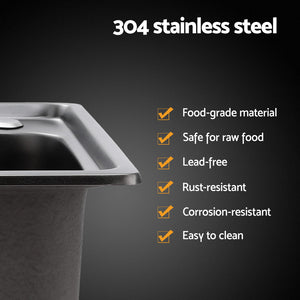 Cefito | Kitchen Sink | 61X43CM | Stainless Steel Basin | Single Bowl | Black | With Drain Basket