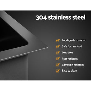 Cefito | Kitchen Sink | 70X45CM | Stainless Steel | Single Bowl | Drain Rack Basket | Black