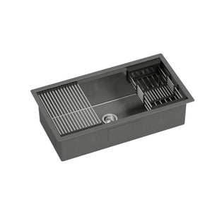 Cefito | Kitchen Sink | 81X45CM | Stainless Steel | Single Bowl | Drain Rack Basket | Black