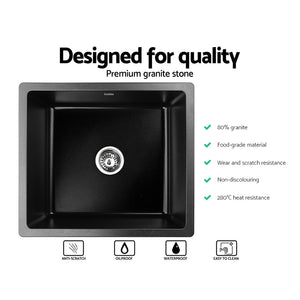 Cefito | Stone Kitchen Sink | 460X410MM | Granite Under/Topmount Basin | Laundry | Black