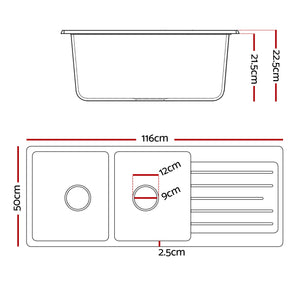 Granite Stone Sink | 116x50cm | Double Bowl | White
