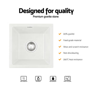 Granite Stone Sink | 38x38cm | Single Bowl | White