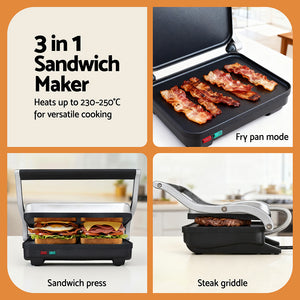 3-in-1 Sandwich Maker | Grill + Steak Press | 1000W