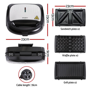 Sandwich Press | 3-in-1 | Waffle + Panini + Grill | 850W