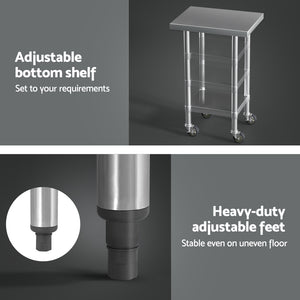 Cefito Stainless Steel Kitchen Benches | Work Bench | Wheels | 61x46cm | 430