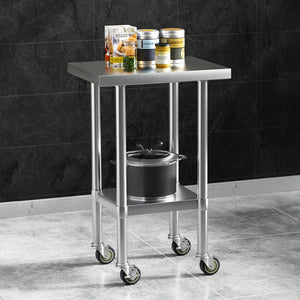 Cefito Stainless Steel Kitchen Benches | Work Bench | Wheels | 61x46cm | 430