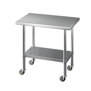 Cefito Stainless Steel Kitchen Benches | Work Bench | Wheels | 91x61CM | 430