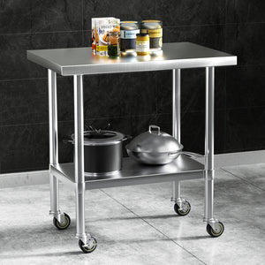 Cefito Stainless Steel Kitchen Benches | Work Bench | Wheels | 91x61CM | 430