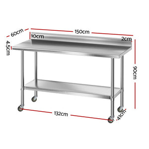 Stainless Steel Kitchen Bench | 1500x600mm | 430 Grade | Splashback