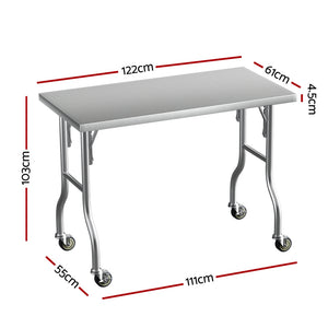 Cefito Stainless Steel Kitchen Benches | Work Bench | Wheels | 122x61CM | 430