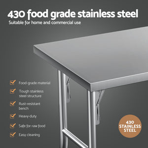 Cefito Stainless Steel Kitchen Benches | Work Bench | Wheels | 122x61CM | 430