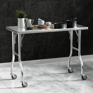 Cefito Stainless Steel Kitchen Benches | Work Bench | Wheels | 122x61CM | 430