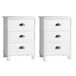 Artiss Bedside Tables | 2X | THYME | 3 Drawers | Vintage | White