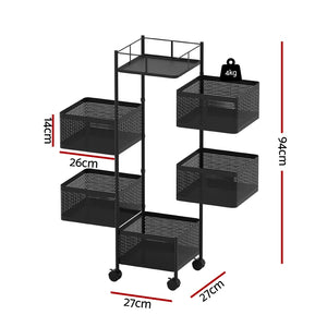 Storage Trolley | 5-Tier Kitchen Cart | Rolling Storage Rack | Black