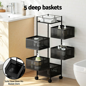 Storage Trolley | 5-Tier Kitchen Cart | Rolling Storage Rack | Black