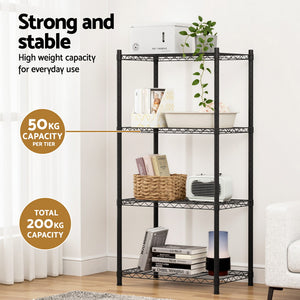 Steel Shelving Rack | 4 Tier | Adjustable Storage Shelves | Garage Kitchen