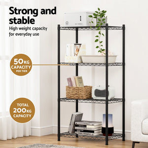 Steel Shelving Rack | 4 Tier | Adjustable Storage Shelves | Garage Kitchen